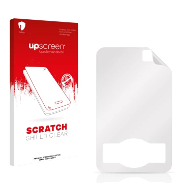 Front side of a product packaging with the brand logo upscreen. Next to it is the corresponding screen protector.