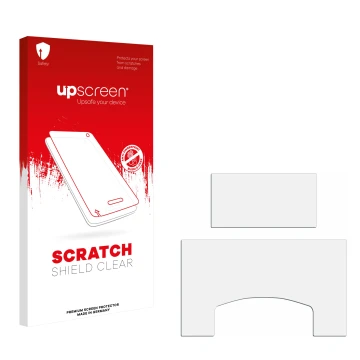 Front side of a product packaging with the brand logo upscreen. Next to it is the corresponding screen protector.