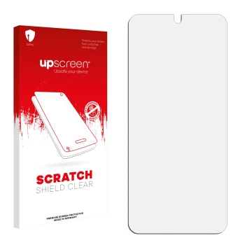 Front side of a product packaging with the brand logo upscreen. Next to it is the corresponding screen protector.