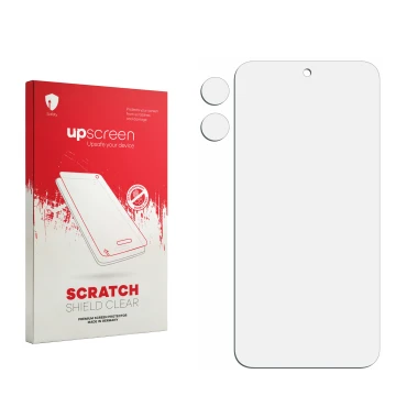 Front side of a product packaging with the brand logo upscreen. Next to it is the corresponding screen protector.