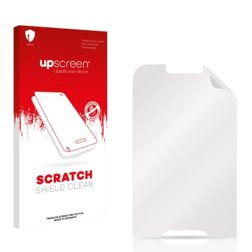 Front side of a product packaging with the brand logo upscreen. Next to it is the corresponding screen protector.