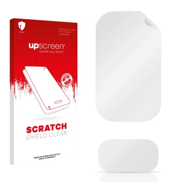 Front side of a product packaging with the brand logo upscreen. Next to it is the corresponding screen protector.