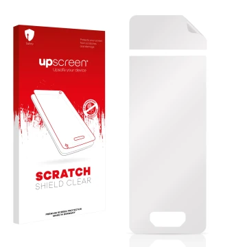 Front side of a product packaging with the brand logo upscreen. Next to it is the corresponding screen protector.