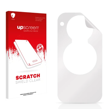 Front side of a product packaging with the brand logo upscreen. Next to it is the corresponding screen protector.