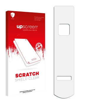 Front side of a product packaging with the brand logo upscreen. Next to it is the corresponding screen protector.