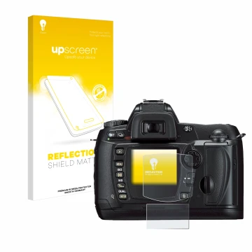 Front side of a product packaging with the brand logo upscreen. Next to it is the device Nikon D70 shown with the correspondin
