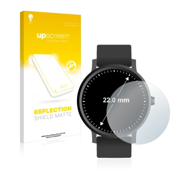Front side of a product packaging with the brand logo upscreen. Next to it is the device Watches (Circular, ø: 22 mm) shown wi