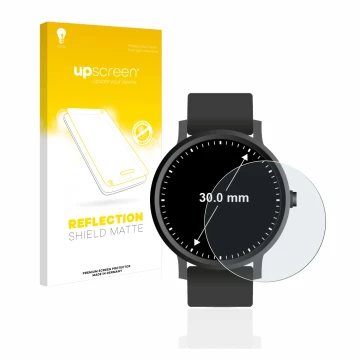 Front side of a product packaging with the brand logo upscreen. Next to it is the device Watches (Circular, ø: 30 mm) shown wi