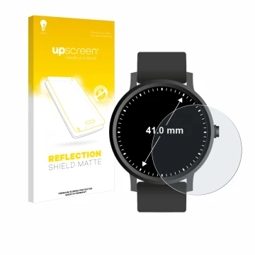 Front side of a product packaging with the brand logo upscreen. Next to it is the device Watches (Circular, ø: 41 mm) shown wi