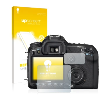 Front side of a product packaging with the brand logo upscreen. Next to it is the device Canon EOS 40D shown with the correspo
