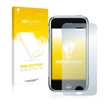 Front side of a product packaging with the brand logo upscreen. Next to it is the device Apple iPhone 2G shown with the corres