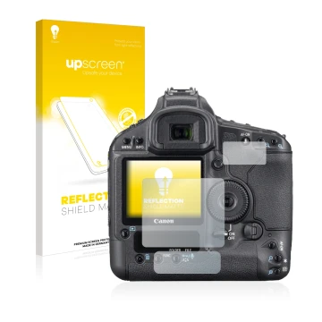 Front side of a product packaging with the brand logo upscreen. Next to it is the device Canon EOS 1Ds Mark III shown with the