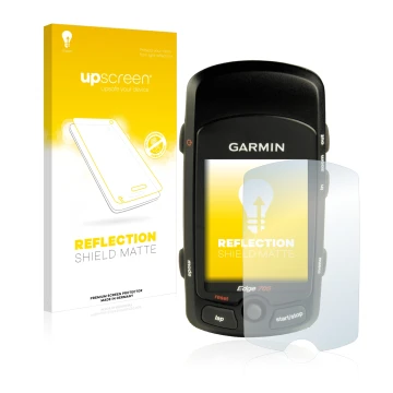 Front side of a product packaging with the brand logo upscreen. Next to it is the device Garmin Edge 705 shown with the corres