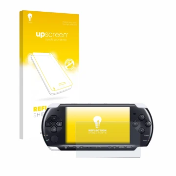 Front side of a product packaging with the brand logo upscreen. Next to it is the device Sony PSP 3000 shown with the correspo
