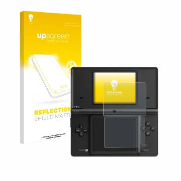 Front side of a product packaging with the brand logo upscreen. Next to it is the device Nintendo DSi shown with the correspon
