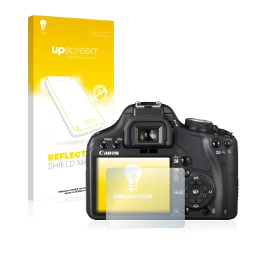 Front side of a product packaging with the brand logo upscreen. Next to it is the device Canon EOS 500D shown with the corresp