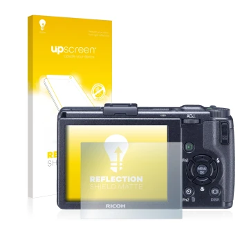 Front side of a product packaging with the brand logo upscreen. Next to it is the device Ricoh GR Digital III (2009-2011) show