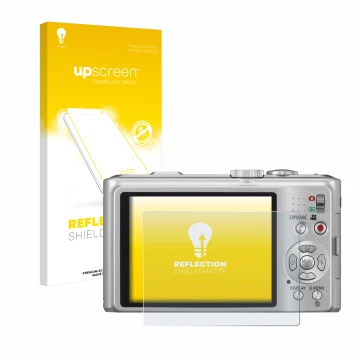 Front side of a product packaging with the brand logo upscreen. Next to it is the device Panasonic Lumix DMC-TZ10 shown with t