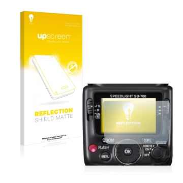 Front side of a product packaging with the brand logo upscreen. Next to it is the device Nikon SB-700 shown with the correspon