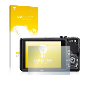 Front side of a product packaging with the brand logo upscreen. Next to it is the device Sony Cyber-Shot DSC-HX9V shown with t