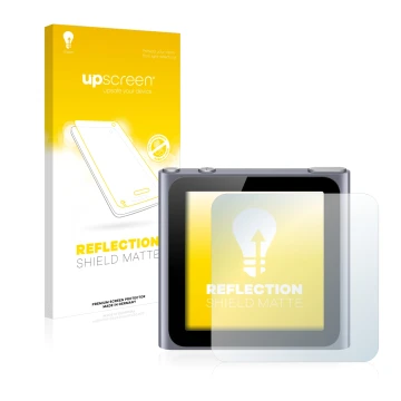 Front side of a product packaging with the brand logo upscreen. Next to it is the device Apple iPod nano 2011 (6th. Gen.) show