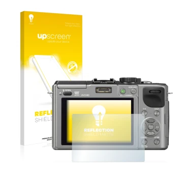 Front side of a product packaging with the brand logo upscreen. Next to it is the device Panasonic Lumix DMC-GX1 shown with th