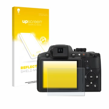 Front side of a product packaging with the brand logo upscreen. Next to it is the device Nikon Coolpix P510 shown with the cor