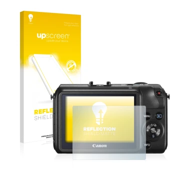 Front side of a product packaging with the brand logo upscreen. Next to it is the device Canon EOS M shown with the correspond