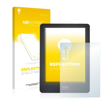 Front side of a product packaging with the brand logo upscreen. Next to it is the device Kobo Glo shown with the corresponding