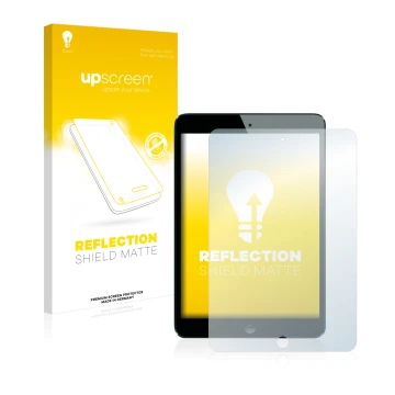 Front side of a product packaging with the brand logo upscreen. Next to it is the device Apple iPad Mini 1 2012 shown with the