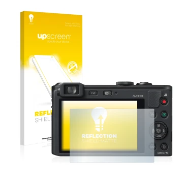 Front side of a product packaging with the brand logo upscreen. Next to it is the device Panasonic Lumix DMC-LF1 shown with th