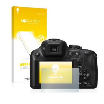 Front side of a product packaging with the brand logo upscreen. Next to it is the device Panasonic Lumix DMC-FZ72 shown with t