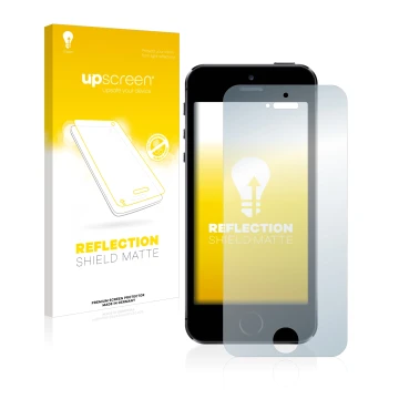 Front side of a product packaging with the brand logo upscreen. Next to it is the device Apple iPhone 5S shown with the corres