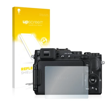 Front side of a product packaging with the brand logo upscreen. Next to it is the device Nikon Coolpix P7800 shown with the co