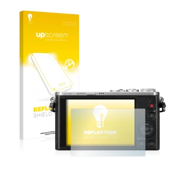 Front side of a product packaging with the brand logo upscreen. Next to it is the device Panasonic Lumix DMC-GM1 shown with th