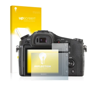 Front side of a product packaging with the brand logo upscreen. Next to it is the device Sony Cyber-Shot DSC-RX10 shown with t