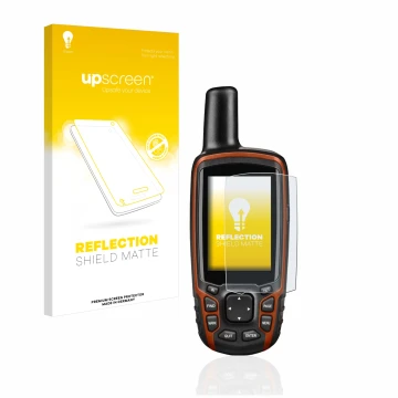 Front side of a product packaging with the brand logo upscreen. Next to it is the device Garmin GPSMAP 64s shown with the corr