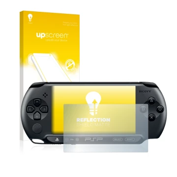 Front side of a product packaging with the brand logo upscreen. Next to it is the device Sony PSP 2000 shown with the correspo