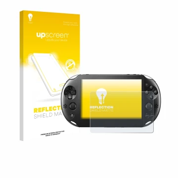 Front side of a product packaging with the brand logo upscreen. Next to it is the device Sony Playstation PS Vita Slim shown w