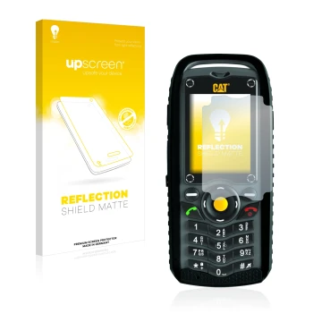 Front side of a product packaging with the brand logo upscreen. Next to it is the device Caterpillar Cat B25 shown with the co
