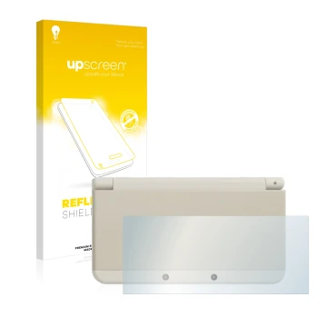 Front side of a product packaging with the brand logo upscreen. Next to it is the device Nintendo New 3DS (housing) shown with