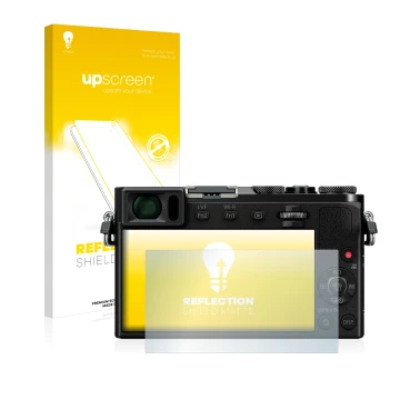 Front side of a product packaging with the brand logo upscreen. Next to it is the device Panasonic Lumix DMC-GM5 shown with th