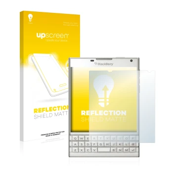 Front side of a product packaging with the brand logo upscreen. Next to it is the device BlackBerry Passport shown with the co