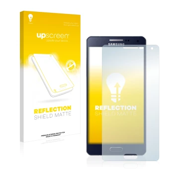 Front side of a product packaging with the brand logo upscreen. Next to it is the device Samsung Galaxy A5 2015 shown with the