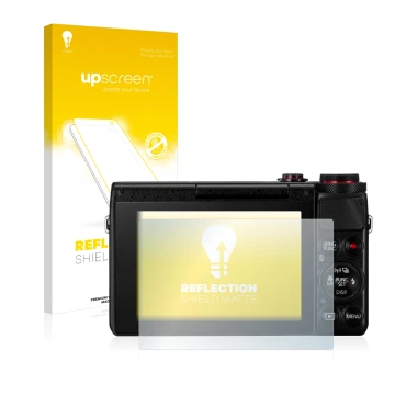 Front side of a product packaging with the brand logo upscreen. Next to it is the device Canon PowerShot G7 X G7X shown with t