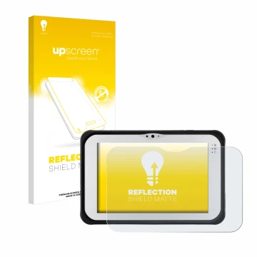 Front side of a product packaging with the brand logo upscreen. Next to it is the device Panasonic Toughpad FZ-M1 shown with t