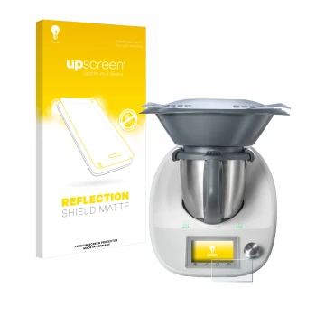 Front side of a product packaging with the brand logo upscreen. Next to it is the device Vorwerk Thermomix TM5 shown with the 