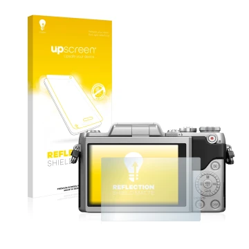 Front side of a product packaging with the brand logo upscreen. Next to it is the device Panasonic Lumix DMC-GF7 shown with th