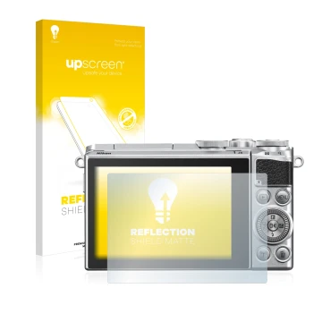 Front side of a product packaging with the brand logo upscreen. Next to it is the device Nikon 1 J5 shown with the correspondi