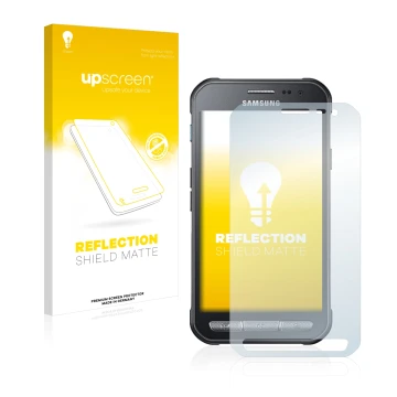 Front side of a product packaging with the brand logo upscreen. Next to it is the device Samsung Galaxy XCover 3 shown with th